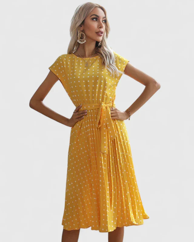 Calythera | Classic Polka Dot Midi Dress with Tie Waist