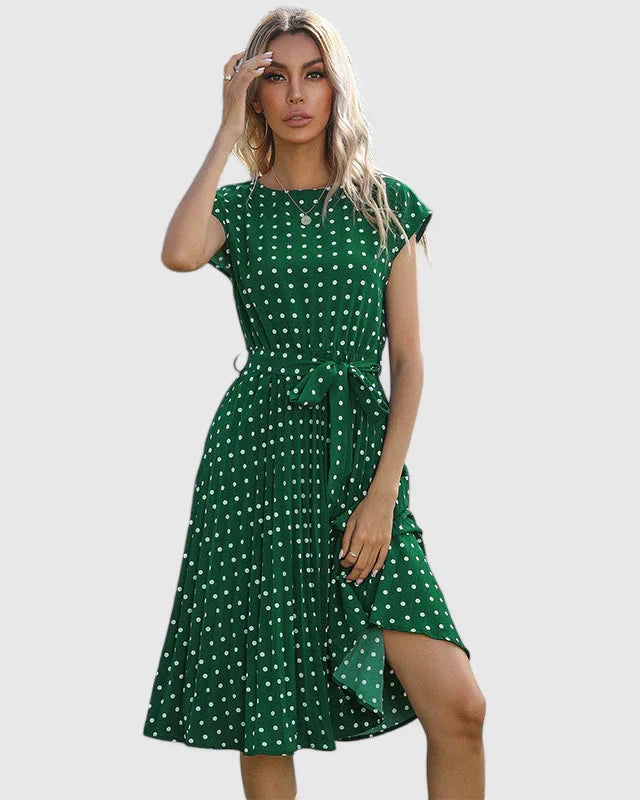 Calythera | Classic Polka Dot Midi Dress with Tie Waist
