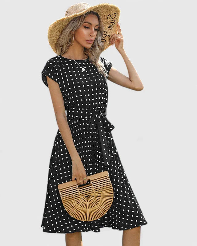 Calythera | Classic Polka Dot Midi Dress with Tie Waist