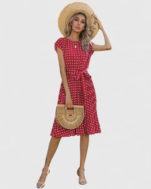 Calythera | Classic Polka Dot Midi Dress with Tie Waist
