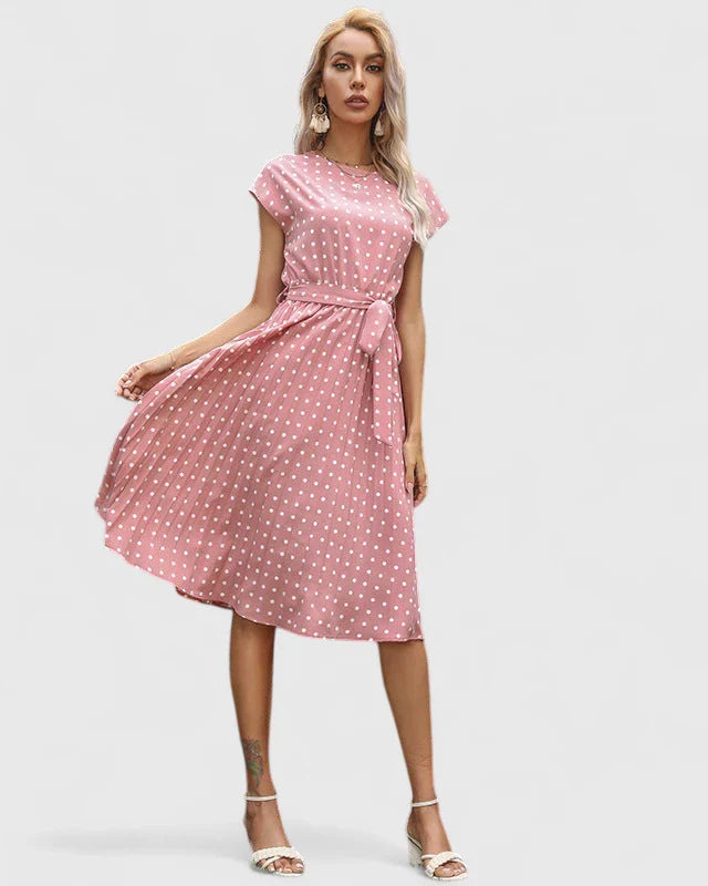 Calythera | Classic Polka Dot Midi Dress with Tie Waist
