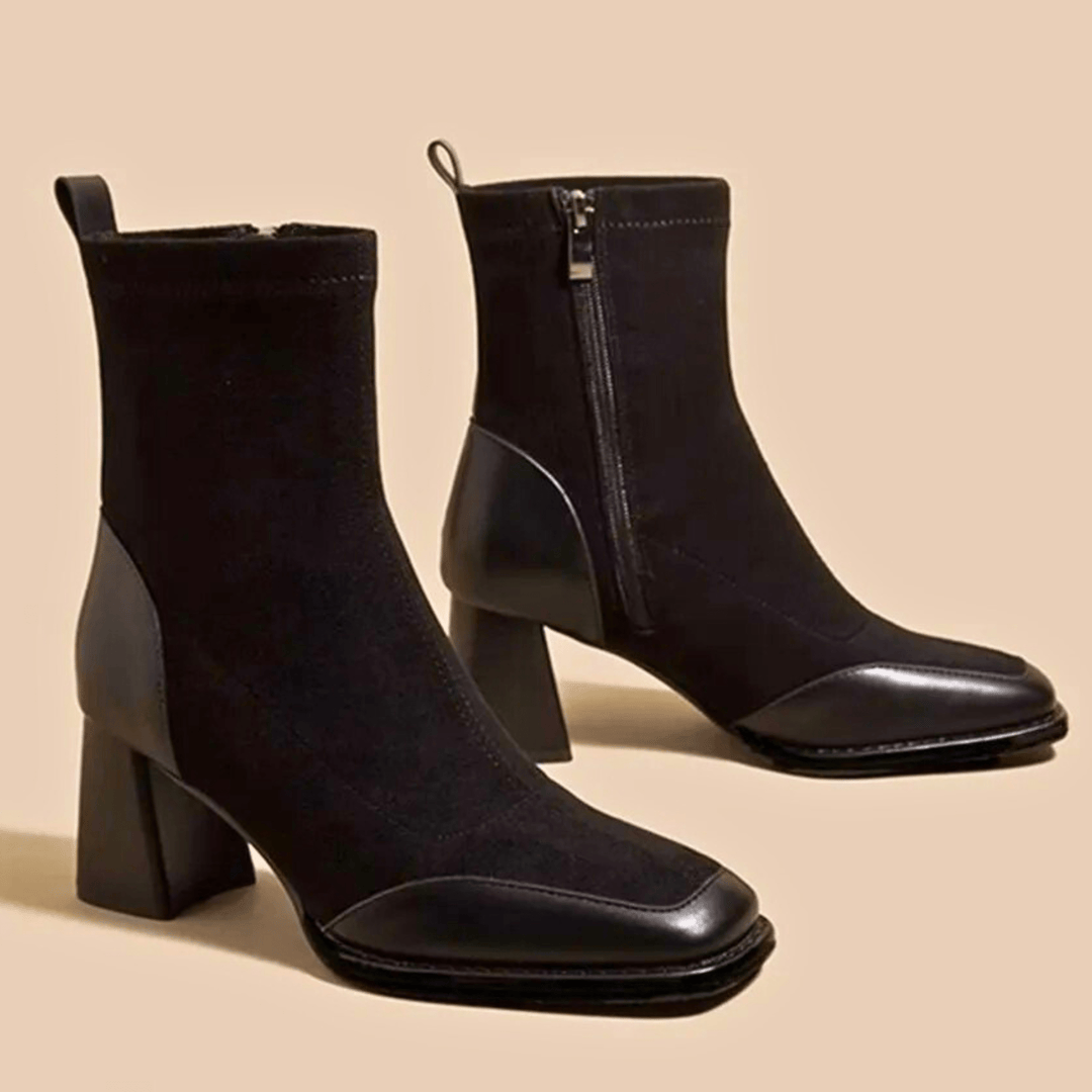 Camila | Block Heel Ankle Boots with Side Zipper