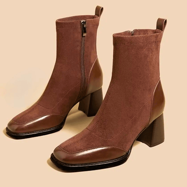 Camila | Block Heel Ankle Boots with Side Zipper