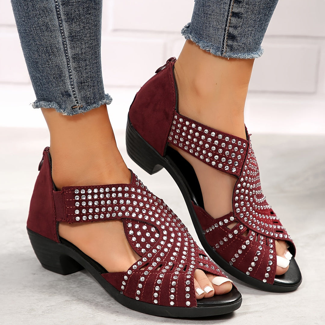 Camila | Low Heel Sandals with Rhinestone Detail