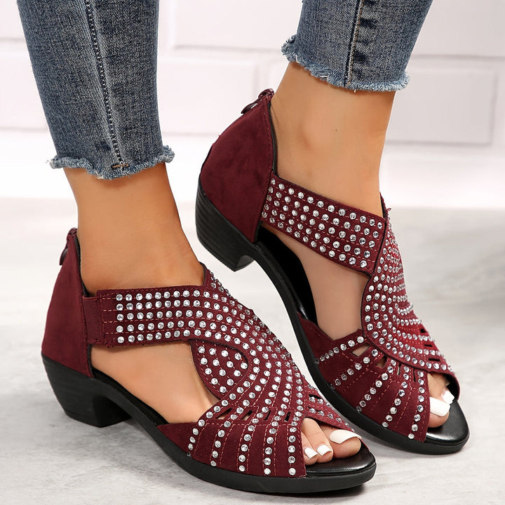 Camila | Low Heel Sandals with Rhinestone Detail