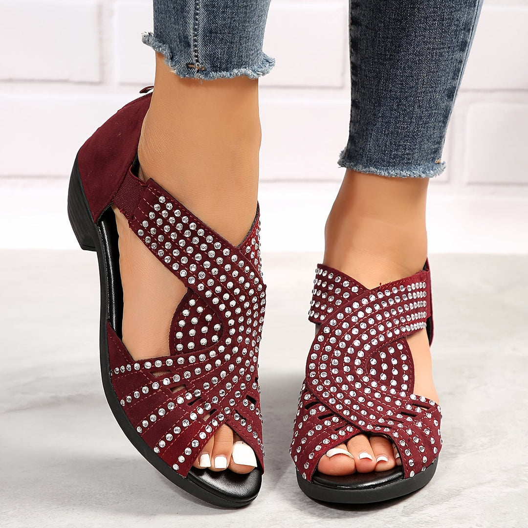 Camila | Low Heel Sandals with Rhinestone Detail
