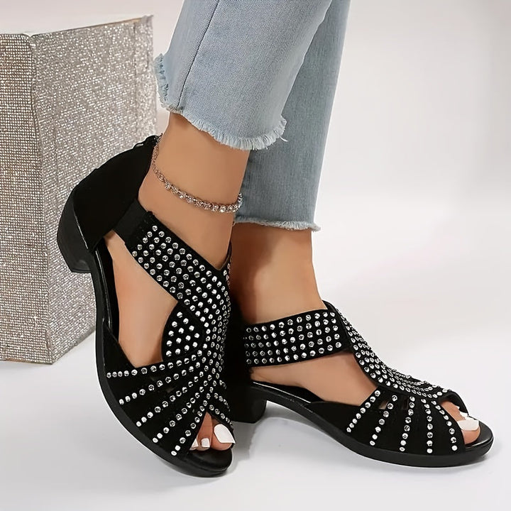 Camila | Low Heel Sandals with Rhinestone Detail