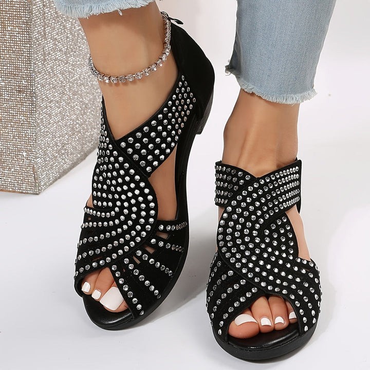 Camila | Low Heel Sandals with Rhinestone Detail
