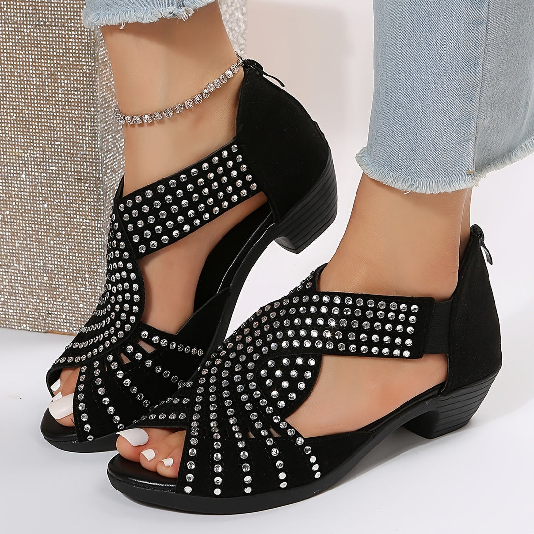 Camila | Low Heel Sandals with Rhinestone Detail