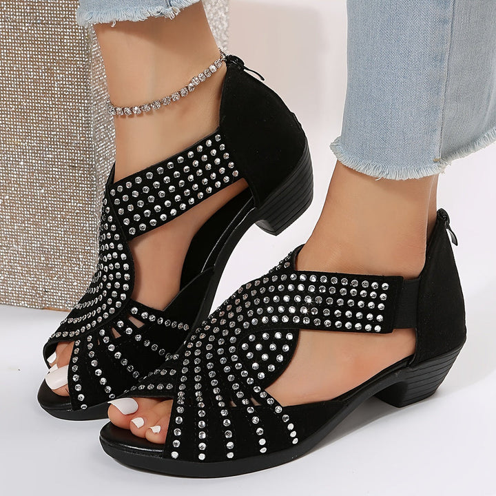Camila | Low Heel Sandals with Rhinestone Detail