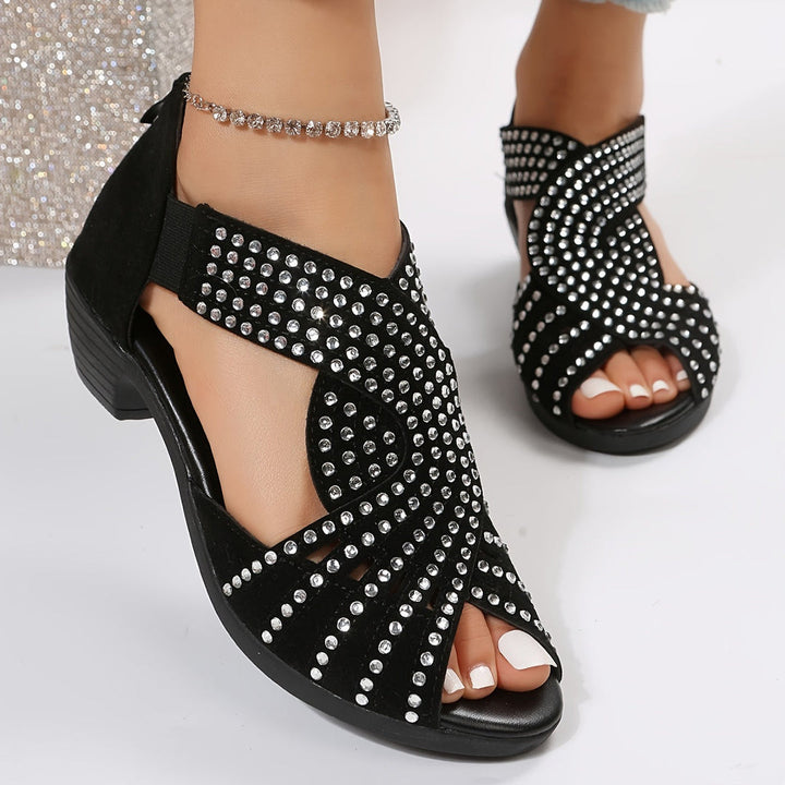 Camila | Low Heel Sandals with Rhinestone Detail