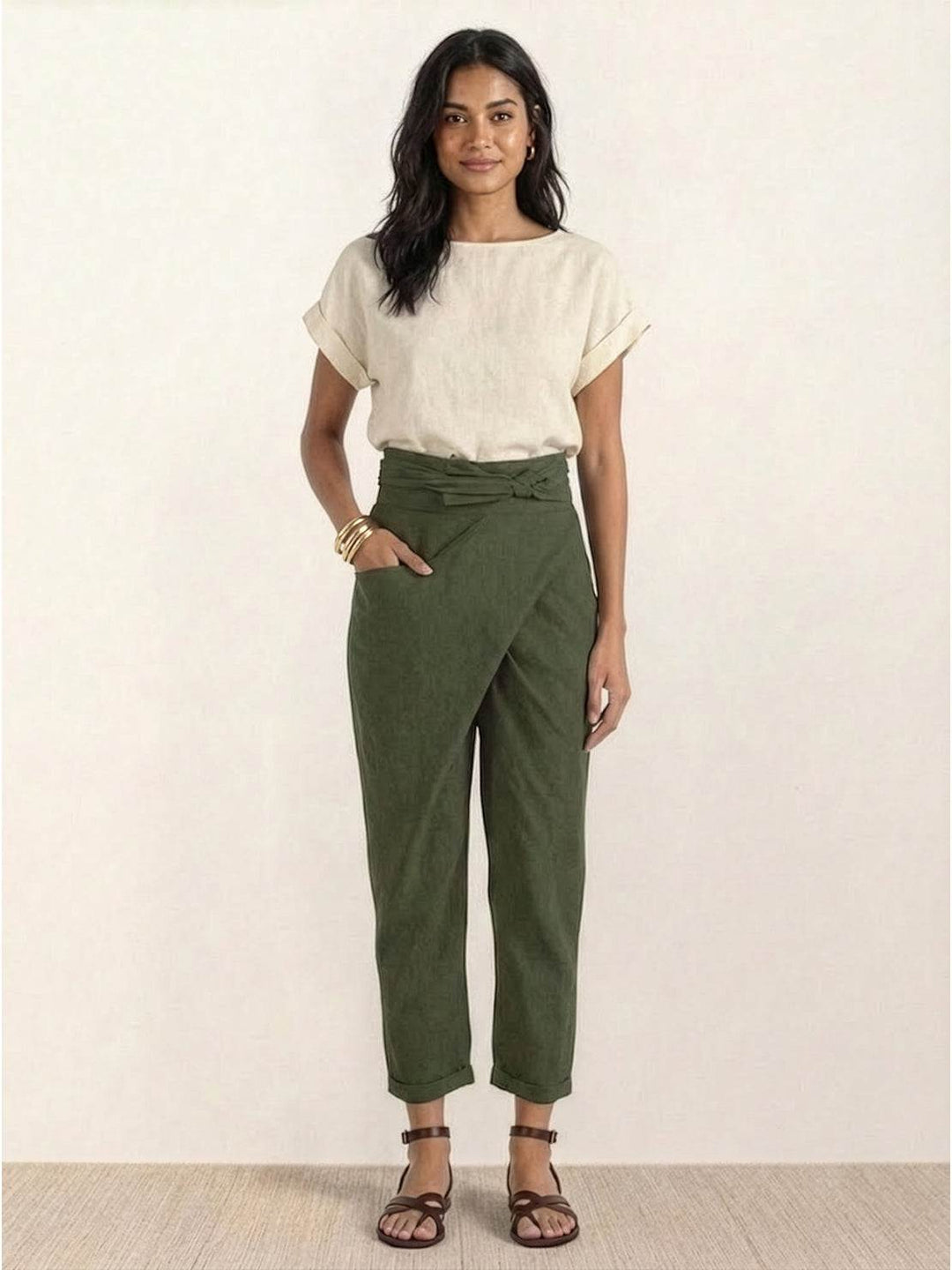 Camille | Wrap Front Pants With Tie Waist