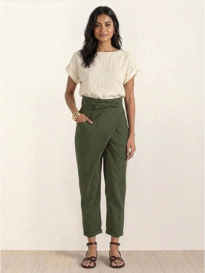 Camille | Wrap Front Pants With Tie Waist