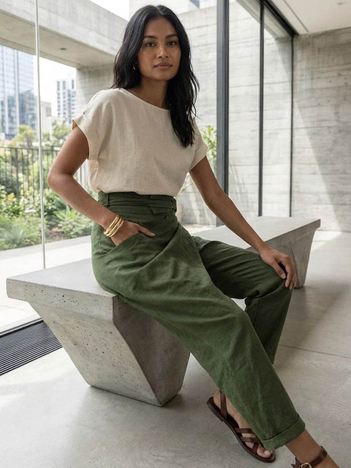 Camille | Wrap Front Pants With Tie Waist