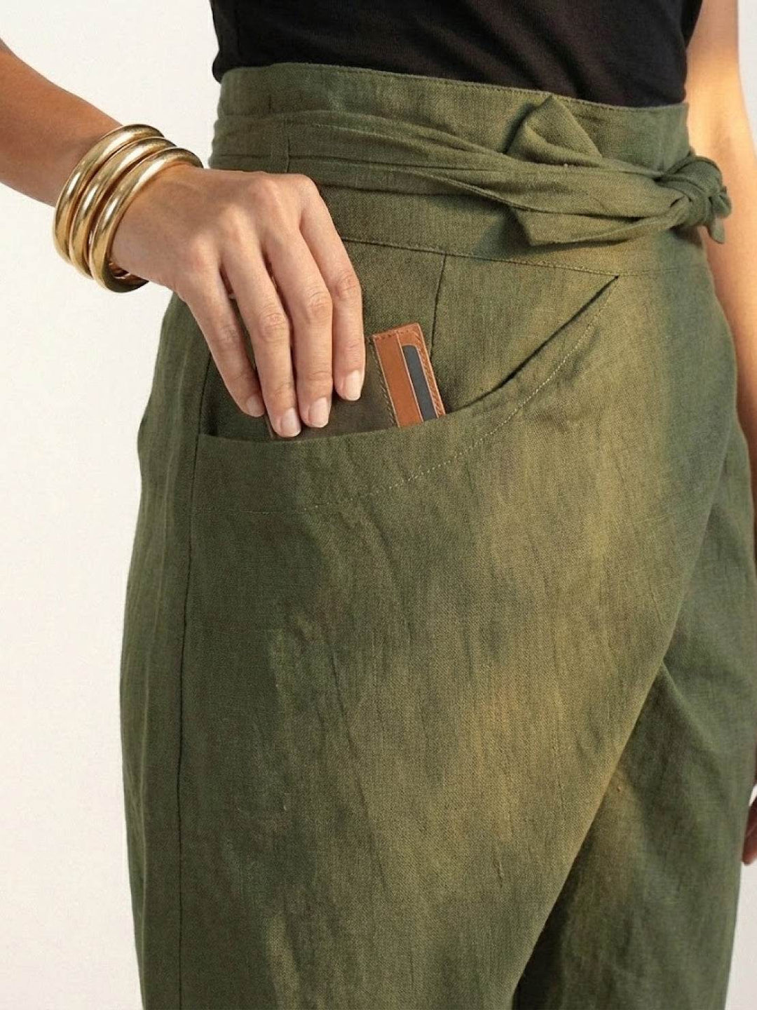 Camille | Wrap Front Pants With Tie Waist