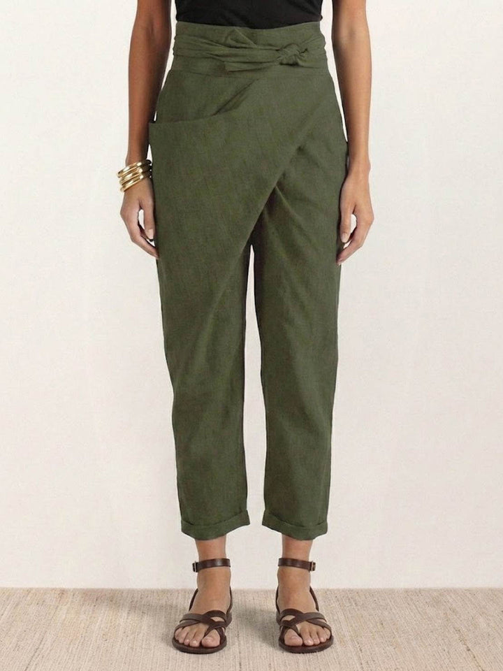 Camille | Wrap Front Pants With Tie Waist