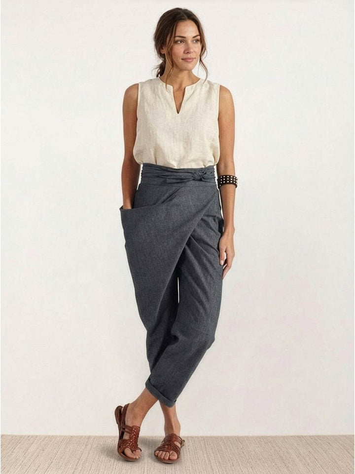 Camille | Wrap Front Pants With Tie Waist