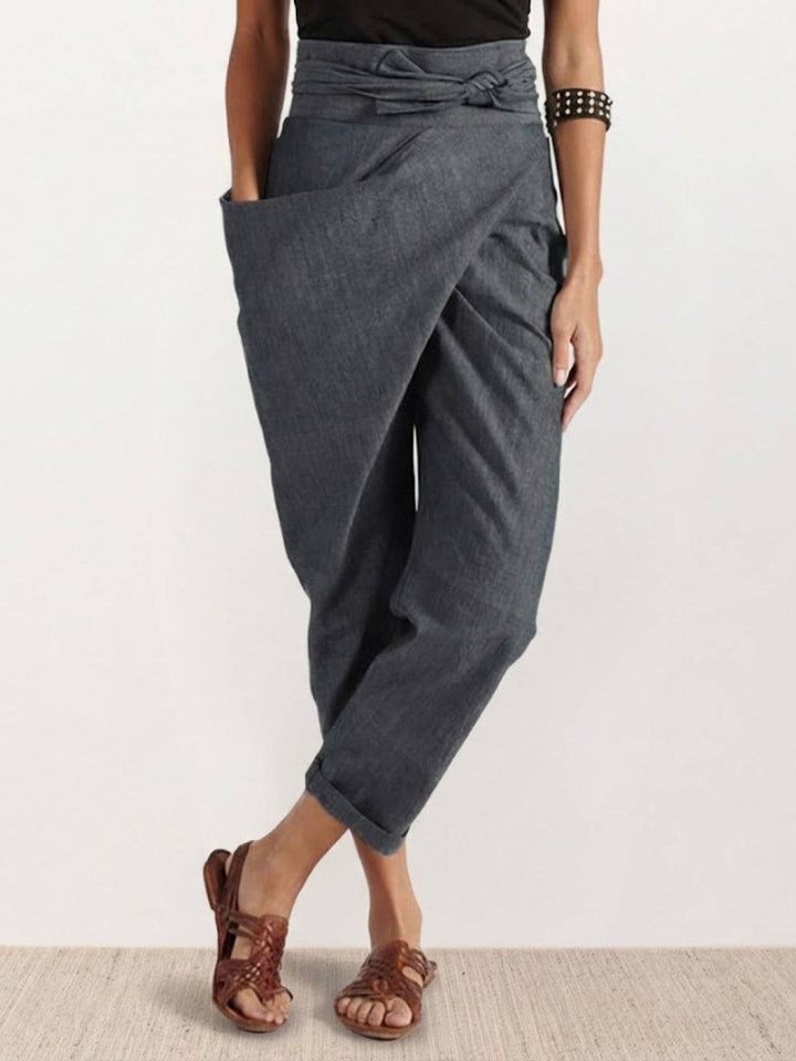 Camille | Wrap Front Pants With Tie Waist