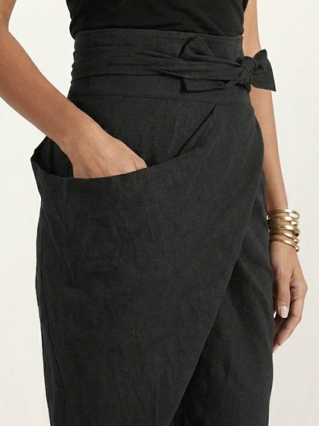 Camille | Wrap Front Pants With Tie Waist