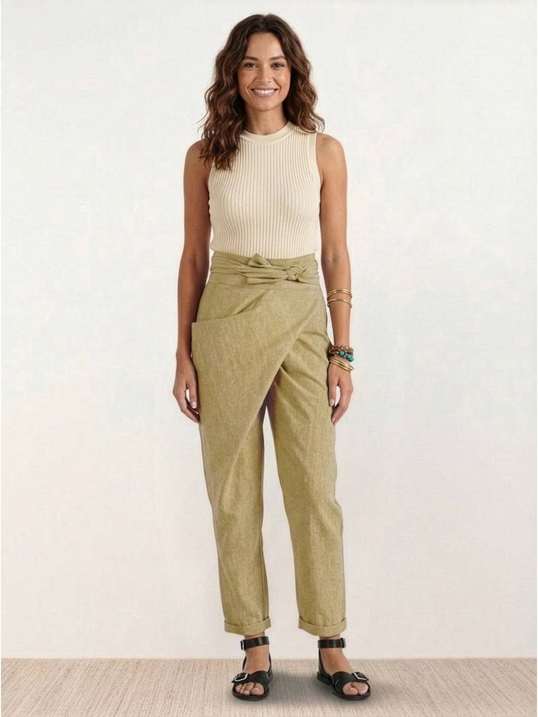 Camille | Wrap Front Pants With Tie Waist