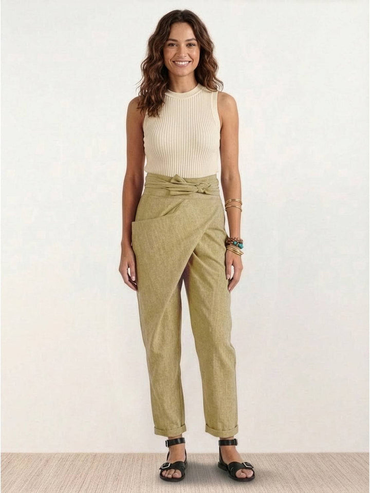 Camille | Wrap Front Pants With Tie Waist