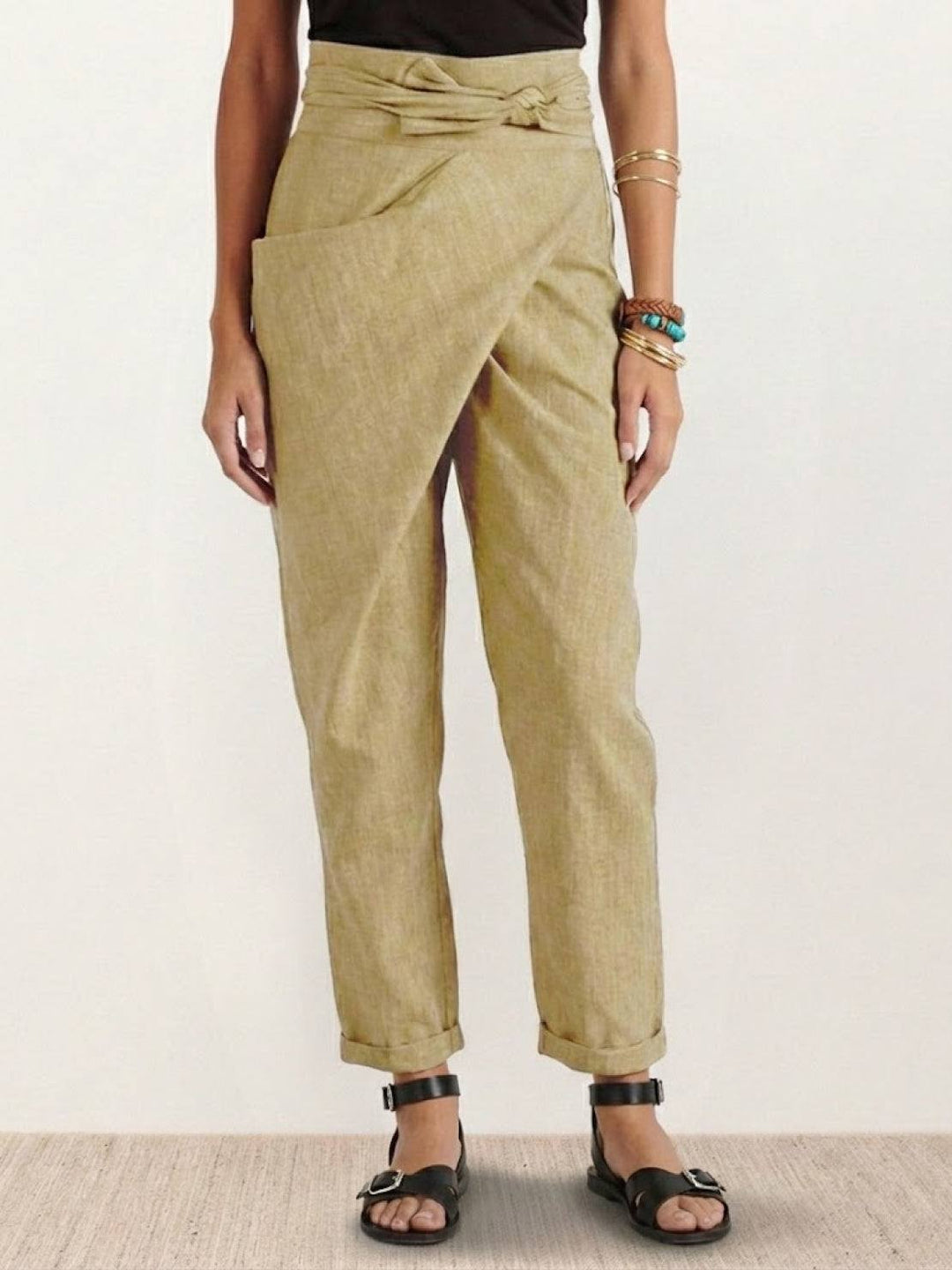 Camille | Wrap Front Pants With Tie Waist