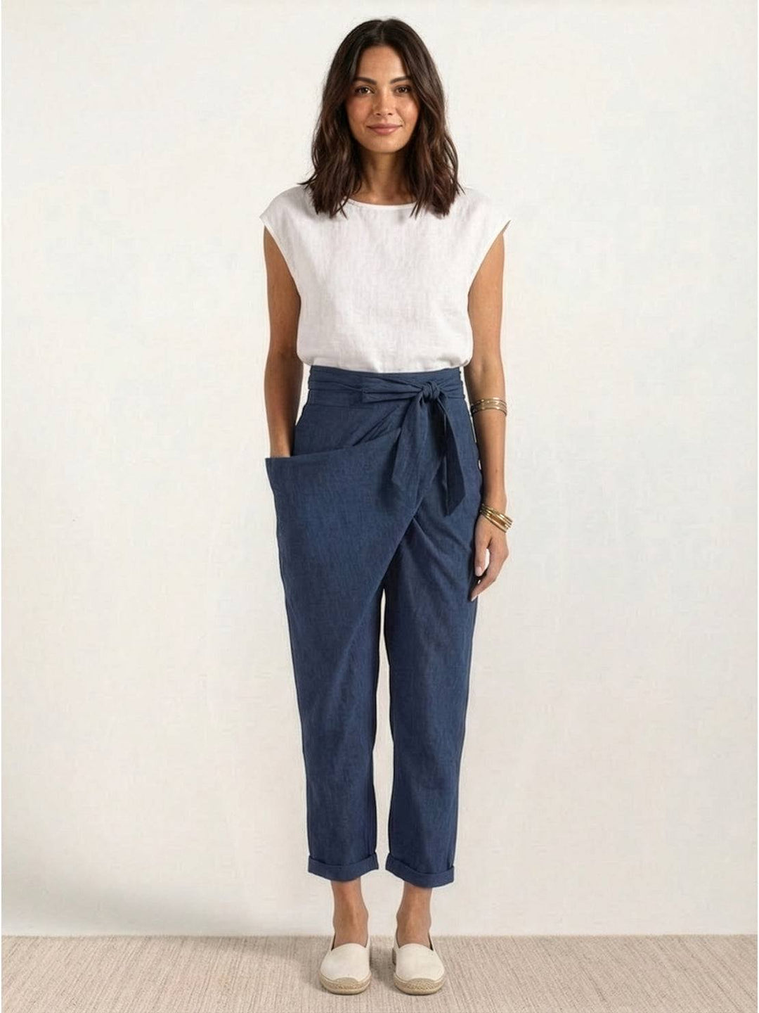Camille | Wrap Front Pants With Tie Waist