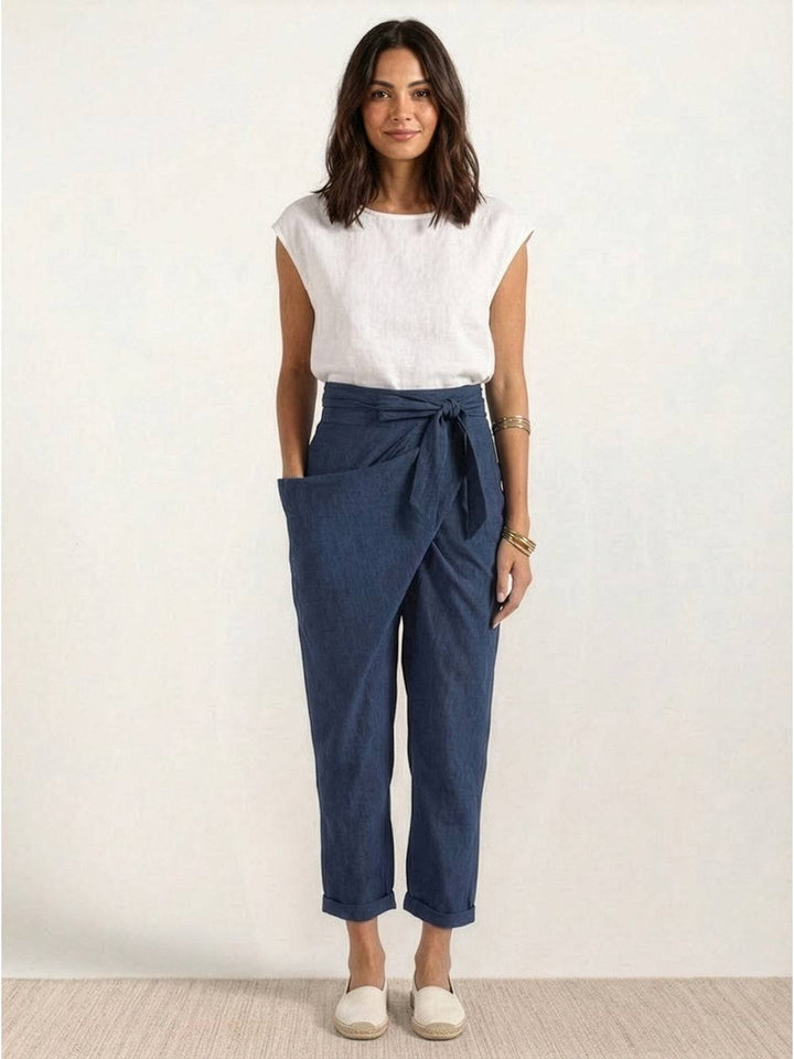 Camille | Wrap Front Pants With Tie Waist