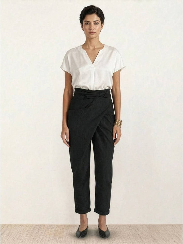 Camille | Wrap Front Pants With Tie Waist