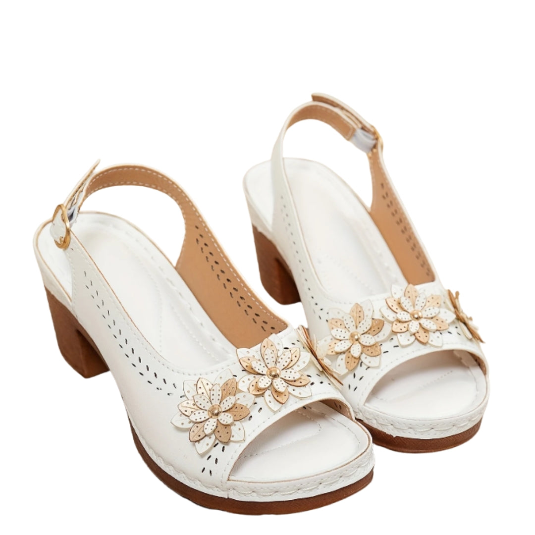 Camilya | Floral Peep Toe Sandals with Block Heel