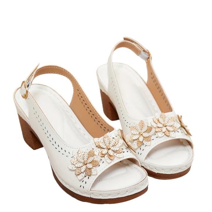 Camilya | Floral Peep Toe Sandals with Block Heel