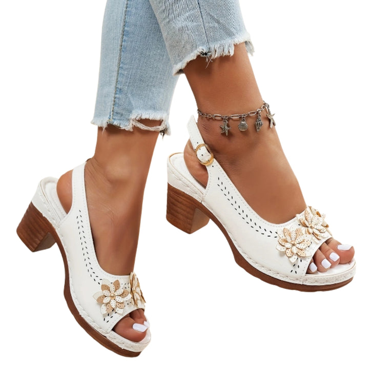 Camilya | Floral Peep Toe Sandals with Block Heel