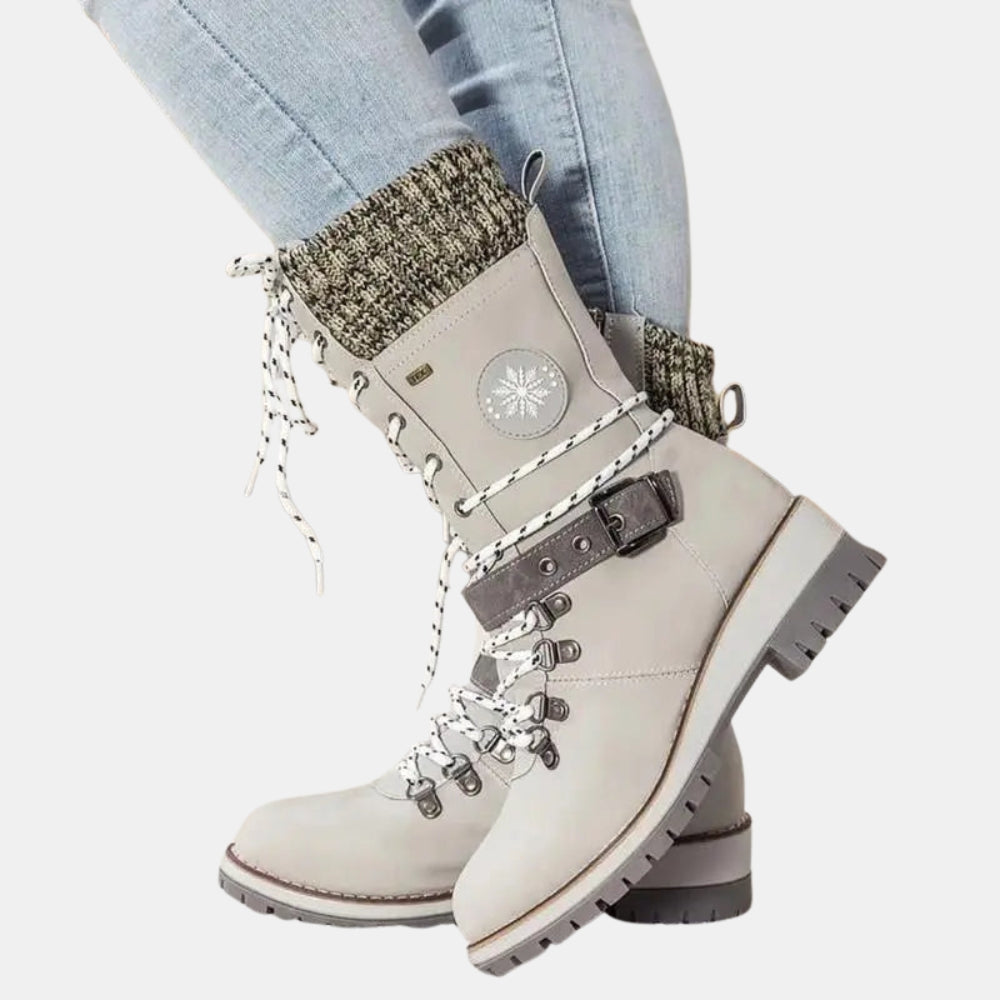 Cammie | Lace Up Mid Calf Winter Boots with Strap