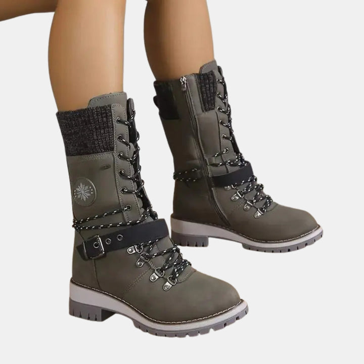 Cammie | Lace Up Mid Calf Winter Boots with Strap