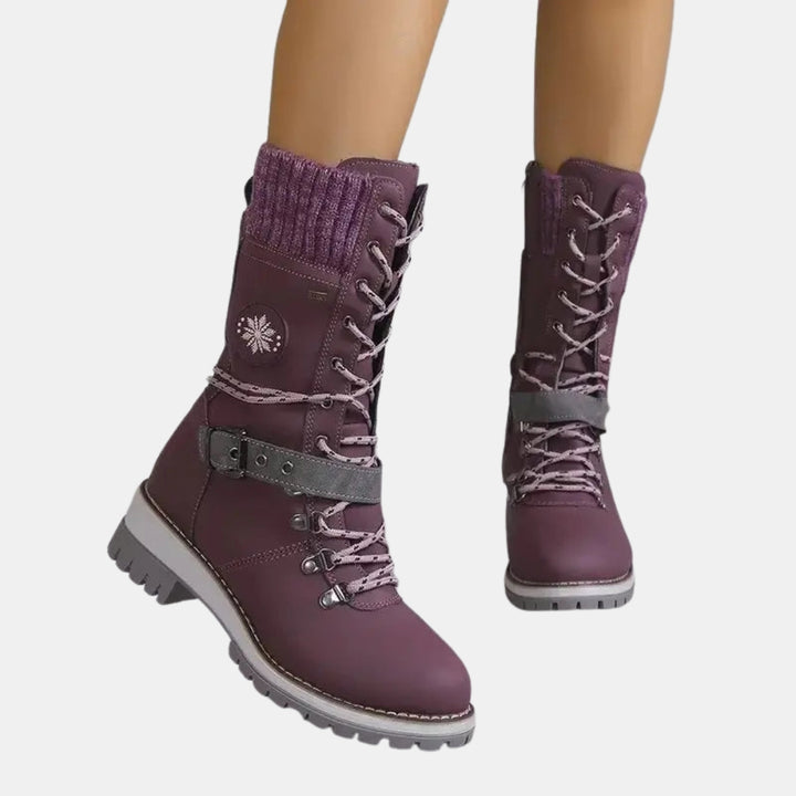 Cammie | Lace Up Mid Calf Winter Boots with Strap