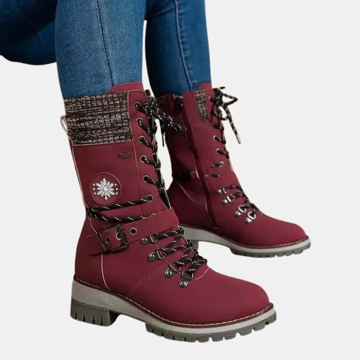 Cammie | Lace Up Mid Calf Winter Boots with Strap