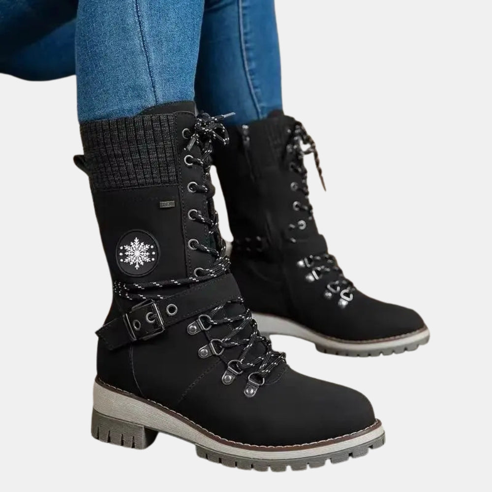 Cammie | Lace Up Mid Calf Winter Boots with Strap