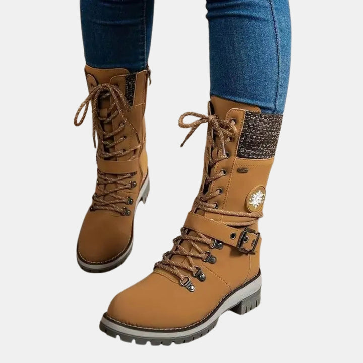 Cammie | Lace Up Mid Calf Winter Boots with Strap