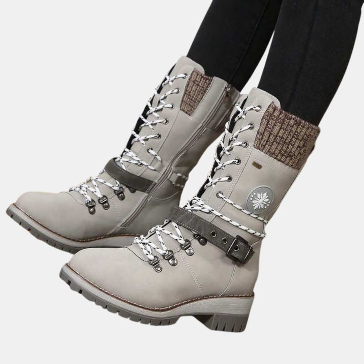 Cammie | Lace Up Mid Calf Winter Boots with Strap