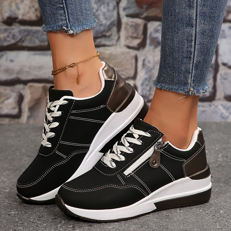 Caroline | Lace Up Sneakers with Side Zip Detail