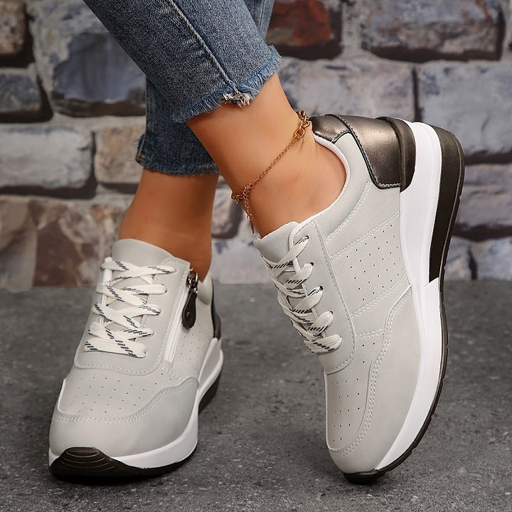 Caroline | Lace Up Sneakers with Side Zip Detail