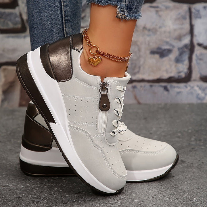 Caroline | Lace Up Sneakers with Side Zip Detail