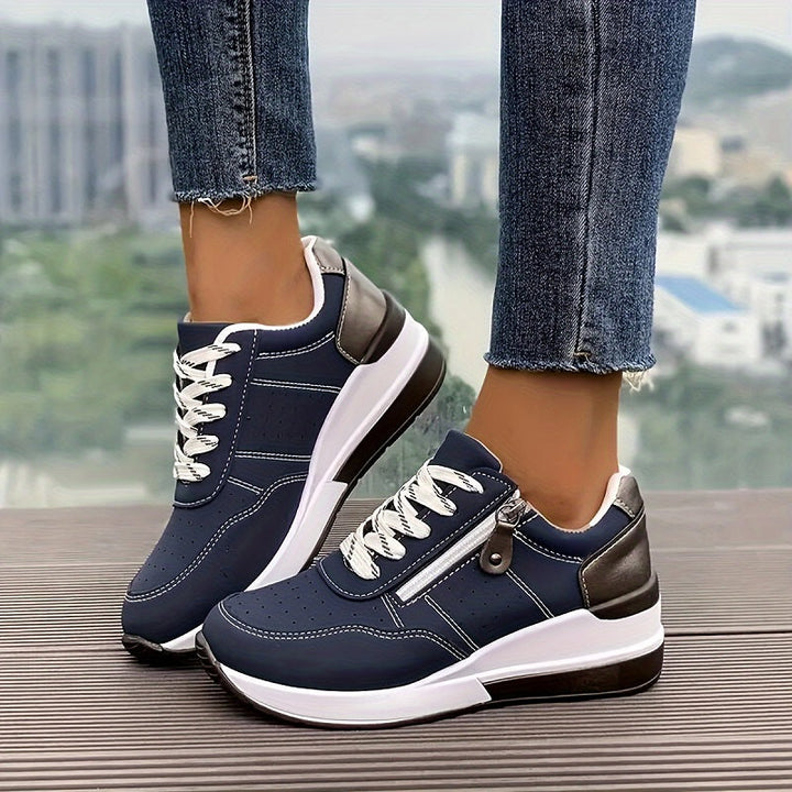 Caroline | Lace Up Sneakers with Side Zip Detail