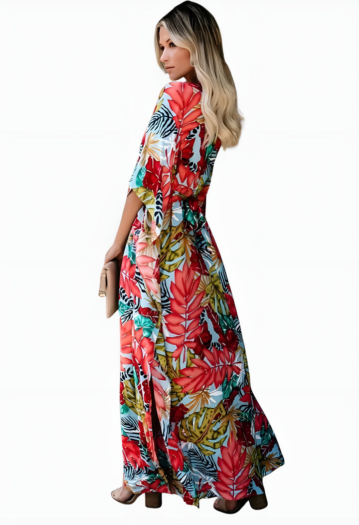 Cavyrella | Wedding Guest Floral Maxi Dress with Kimono Sleeves