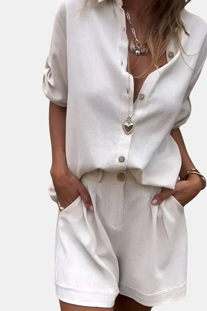 Cecilia | Two Piece Set with Button Shirt and Shorts