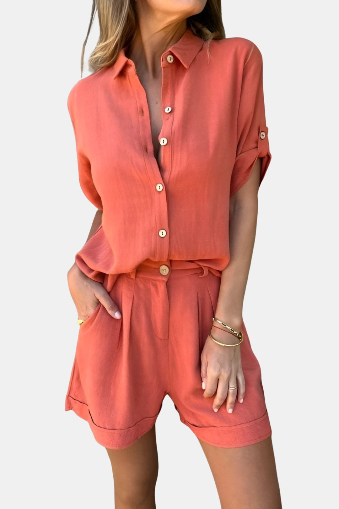Cecilia | Two Piece Set with Button Shirt and Shorts