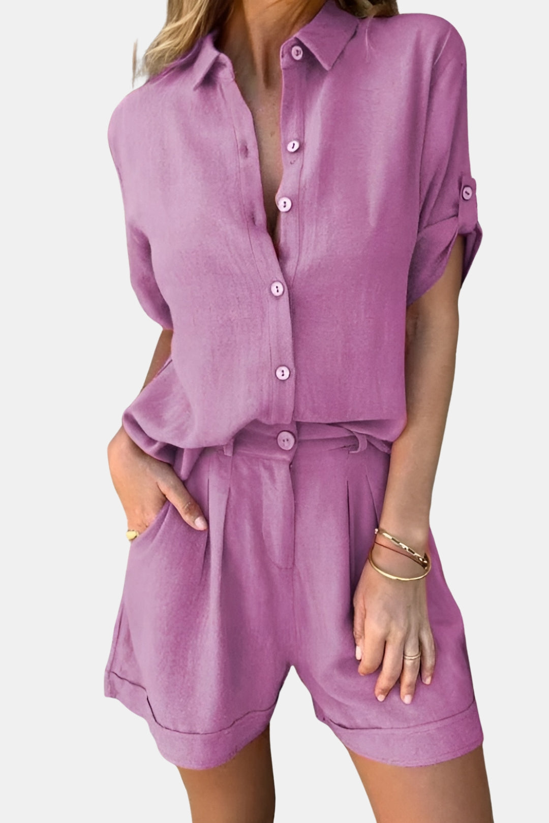 Cecilia | Two Piece Set with Button Shirt and Shorts