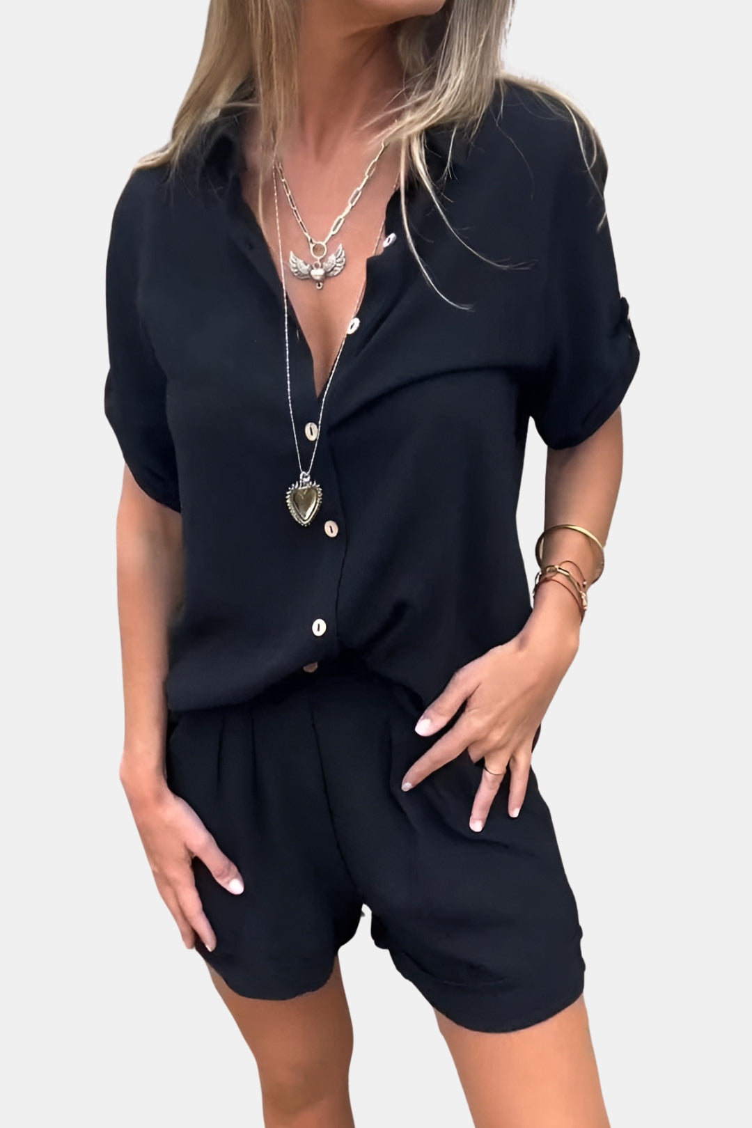Cecilia | Two Piece Set with Button Shirt and Shorts