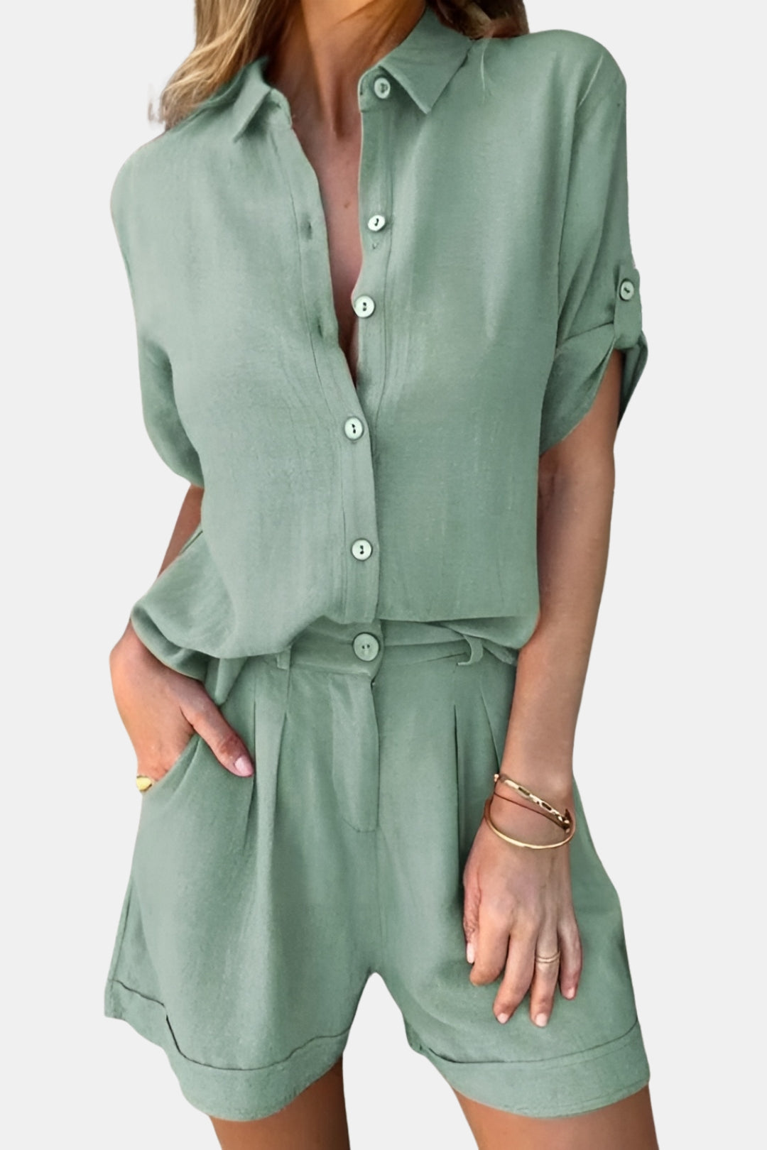 Cecilia | Two Piece Set with Button Shirt and Shorts