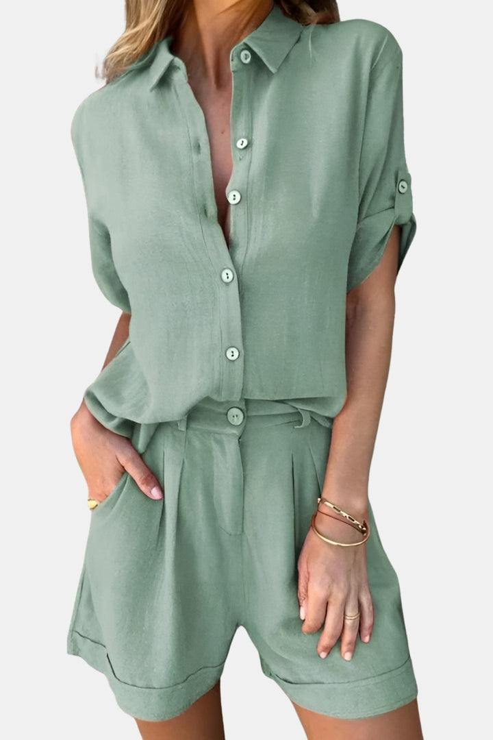Cecilia | Two Piece Set with Button Shirt and Shorts